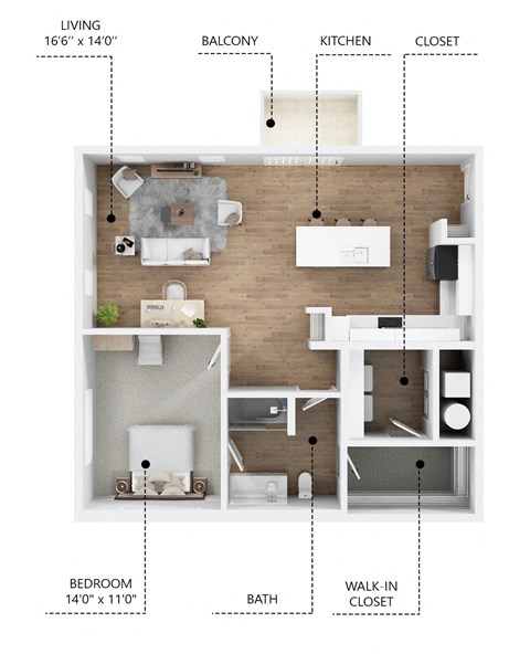 Floor plan for 1 bed, 1 bath, 920 sqft